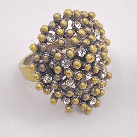 KIAM FAMILY by Lia Sophia Caviar Crystal Antique Gold Tone Statement Ring Size 7 - Picture 1 of 9